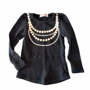 Stylish Black Long Sleeve Kids Tee with Beaded Necklace Accents